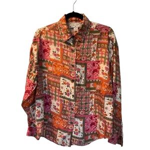 JONATHAN MARTIN Vintage Blouse Silk Button Up Floral Plaid Print Size Small